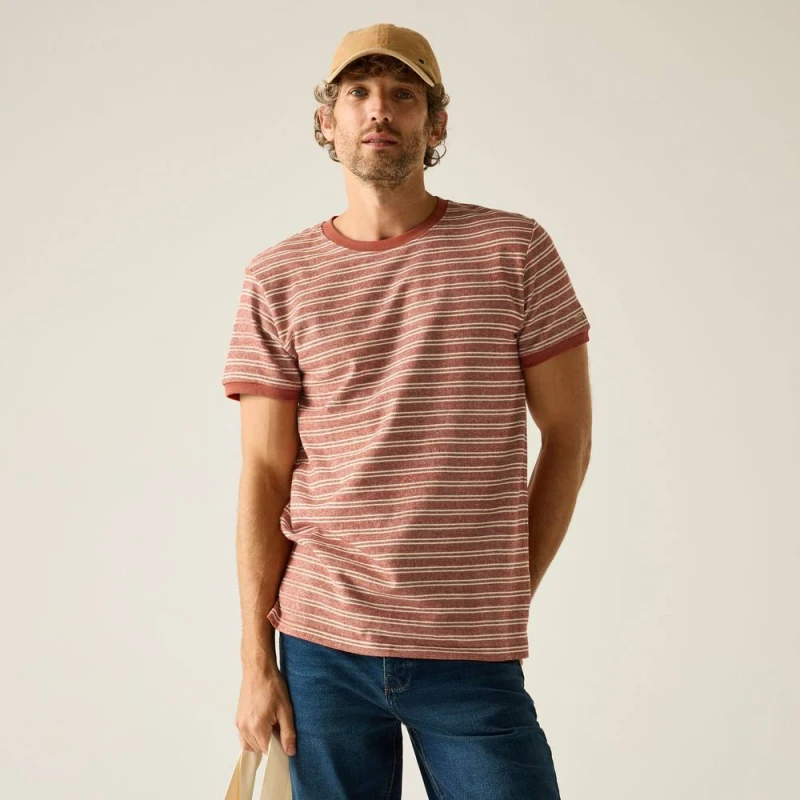 Image of Regatta Mens Benlin Striped Short Sleeved T-Shirt in Burnt Orange Size: Medium Burnt Orange Male M