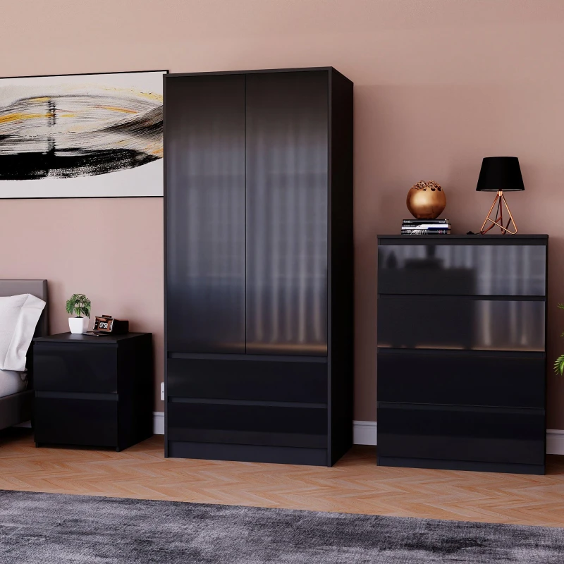 Image of Lassic Vida Designs Glinton Gloss 3 Piece Bedroom Set 2 Black unisex 3 Piece