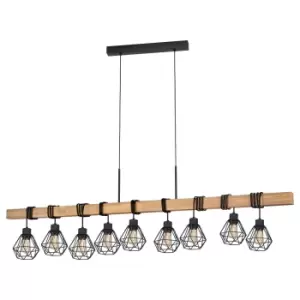 image of Hanging Ceiling Pendant Light Black Cage & Wood 9x E27 Dining Table Multi Lamp