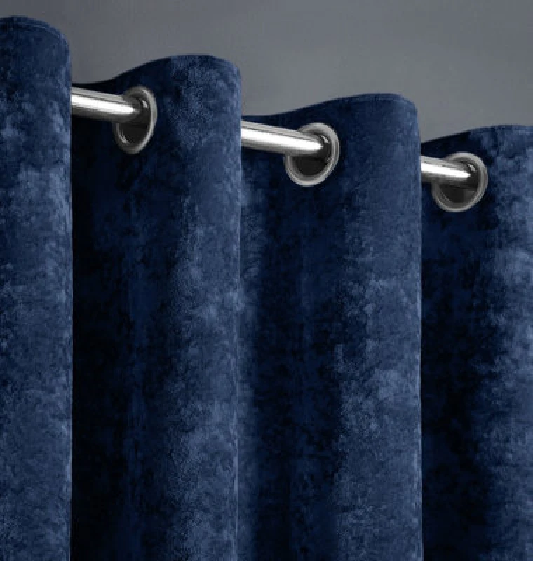 Image of Intimates Crushed Velvet Ready Made Eyelet Curtains in Navy Size: 228cm width x 228cm drop Navy Unisex 228cm width x 228cm drop