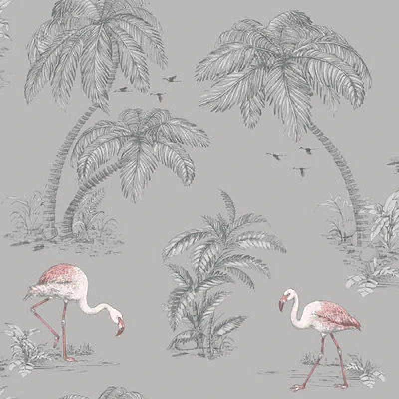 Image of DUTCH WALLCOVERINGS Dutch Wallcoverings - Wallpaper Flamingo Grey 5022976123816
