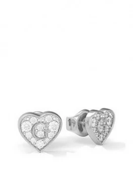 image of Guess Pave Crystal Heart Stud Earrings