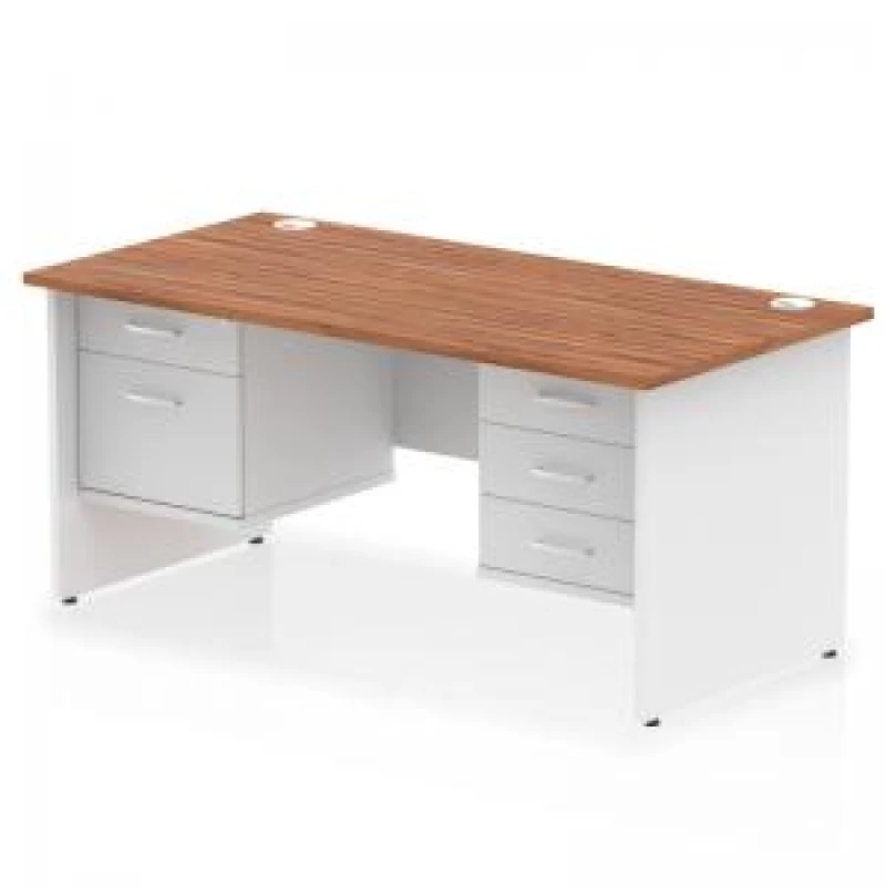 Image of Impulse Impulse 1600 x 800mm Straight Office Desk Walnut Top White Panel End Leg with 1 x 2 Drawer and 1 x 3 Drawer Fixed Pedestal MIRDP16FP2FP3WNTWH