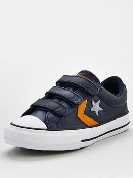 Image of Converse Star Player Ox 3v Leather Junior Trainer - Grey Yellow, Grey/Yellow, Size 12