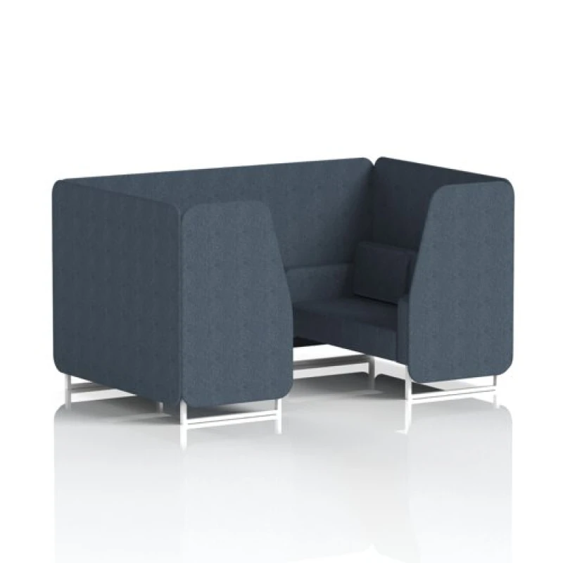 Image of Brixworth 4 Seater Office Booth with Front Panel - White Legs in Rivet Fabric - Crucible Panels and Sofa