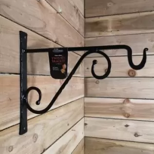 Image of Tom Chambers Heavy Duty Handcrafted Metal 35cm Black Twisted Wall Bracket Hook For Garden Patio Hanging Basket Planter Bird Feeder