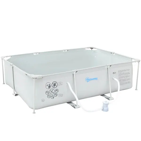 Image of Outsunny Steel Frame Swimming Pool With Filter Pump And Reinforced Sidewalls - Grey 848-016V71GY