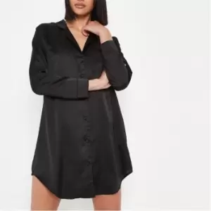 image of Missguided Satin Night Shirt Dress - Black