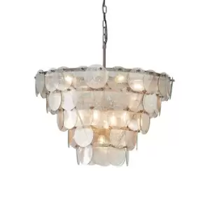 Image of Antique Silver Tiered Mercury Glass Ceiling Pendant - 9 Bulb Light Fitting