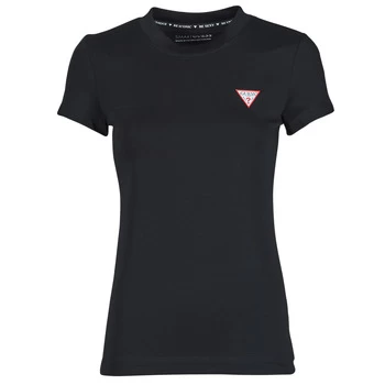 image of Guess SS CN MINI TRIANGLE TEE womens T shirt in Black - Sizes S,M,L,XL,XS