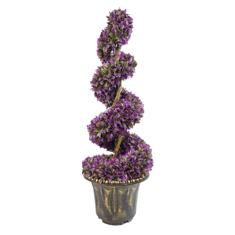 Image of Leaf Design 90cm Artificial Purple Large Leaf Spiral with Decorative Planter