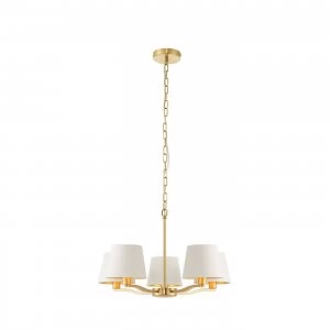 Image of 5 Light Multi Arm Ceiling Pendant Satin Brushed Gold, Vintage White Silk Effect, E14