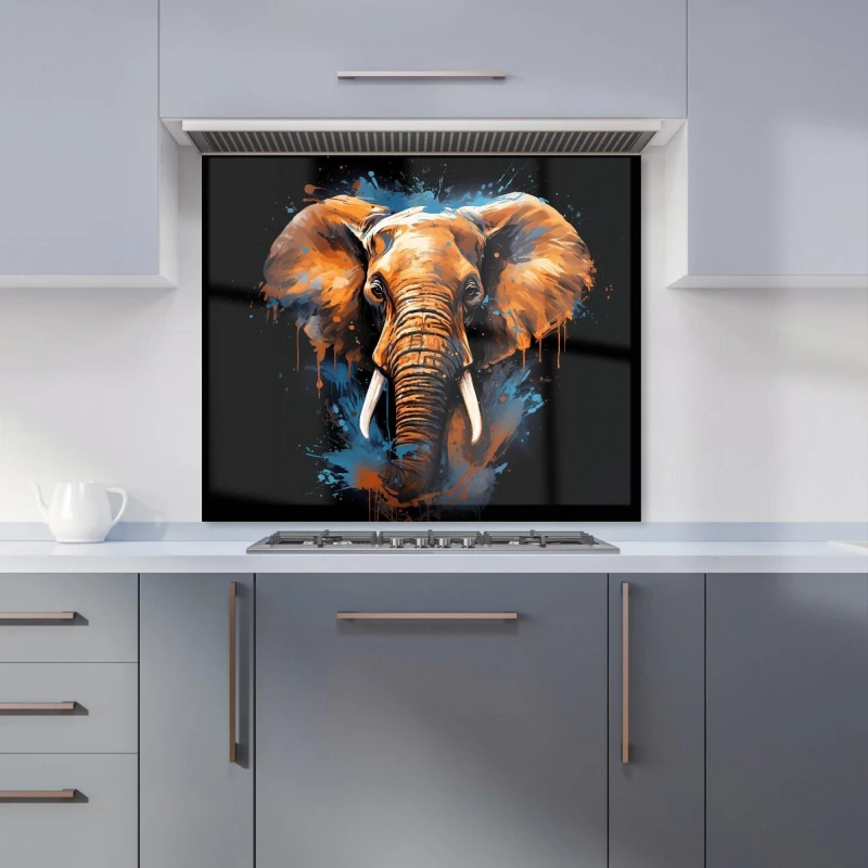 Image of Warren Reed - Designer Splashart Elephant Blue Kitchen Splashback Size: 700mm x 650mm Blue Unisex 700mm x 650mm