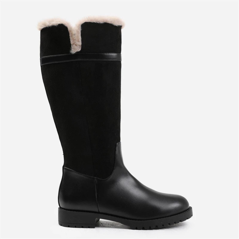 Image of Where's That From 'Wynter' Knee High Boots With Fur Trim And Lining Black