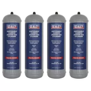 image of Sealey 1.3kg Disposable Carbon Dioxide Gas Cylinder - Pack of 4