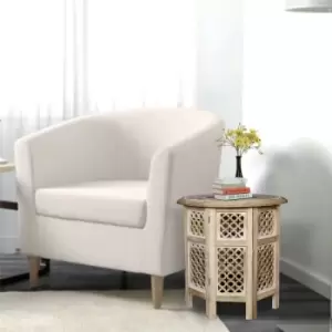 Image of Beautiful Round Carved Wooden Coffee Table Side End Table [Beige,Extra Large 21'x21'x21'] - Beige