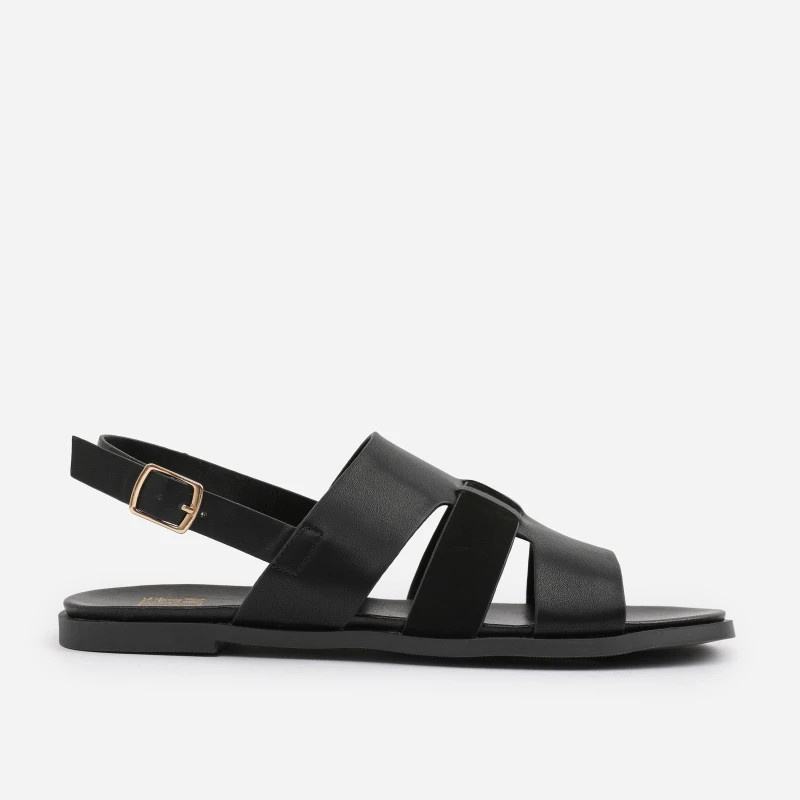 Image of Wheres That From Black PU Uma Flat Sandals Black female 4