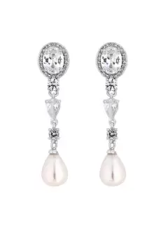 image of Silver Crystal And Pearl Drop Earrings