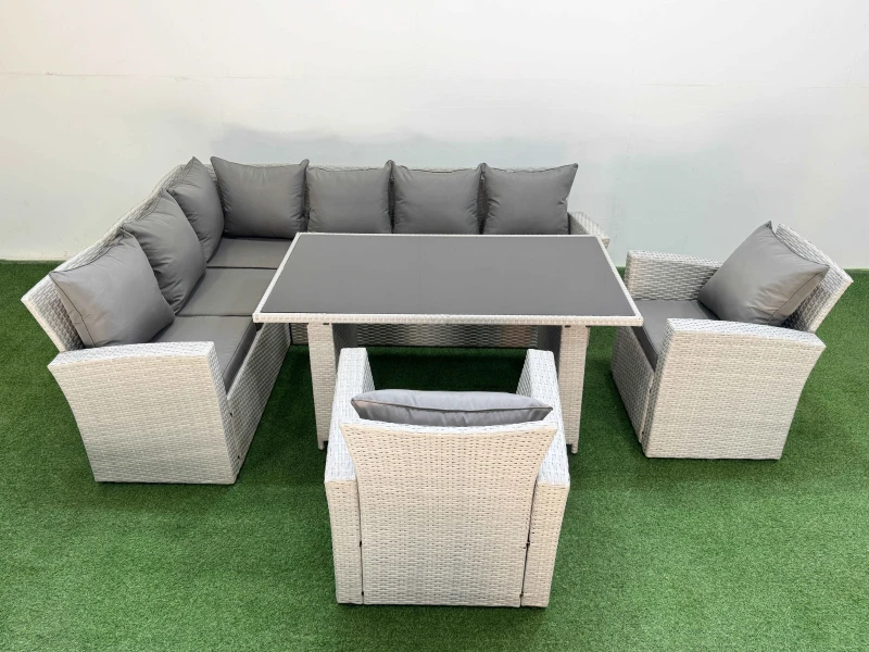 Image of Fimous 8 Seater Wicker Rattan Corner Sofa Sets with 2 Armchair Light Grey Light Grey Unisex