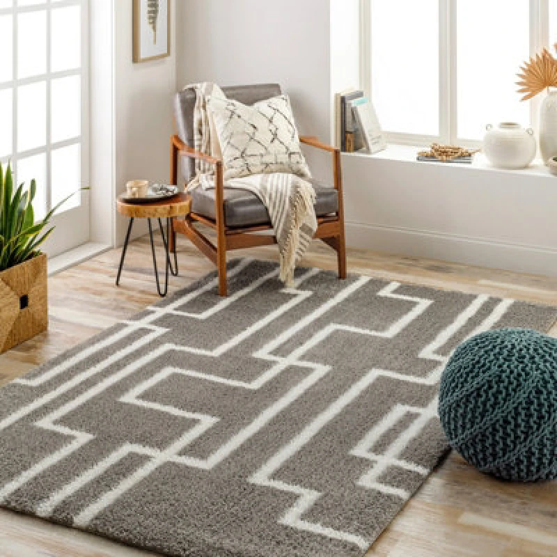 Image of Livabliss Shaggy Modern Plush Pile Dark Grey Scartlett Area Rug 160 X 213cm - Easy Care, Non Shedding, Ideal For Living Room & Bedroom