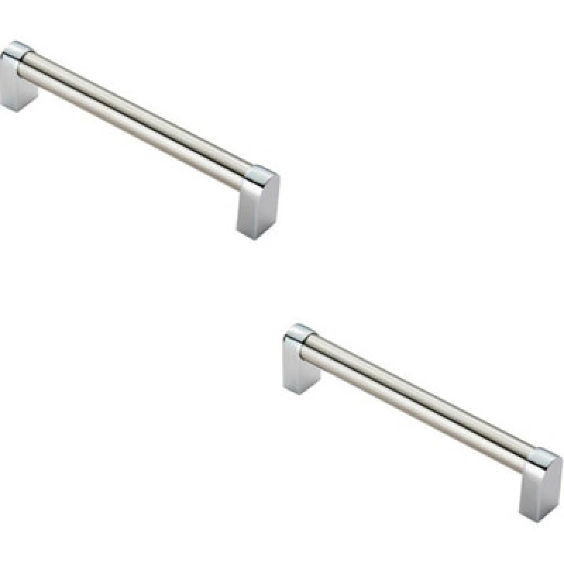 Image of Loops 2x Round Tube Pull Handle 176 x 16mm 160mm Fixing Centres Satin Nickel & Chrome Metallics unisex