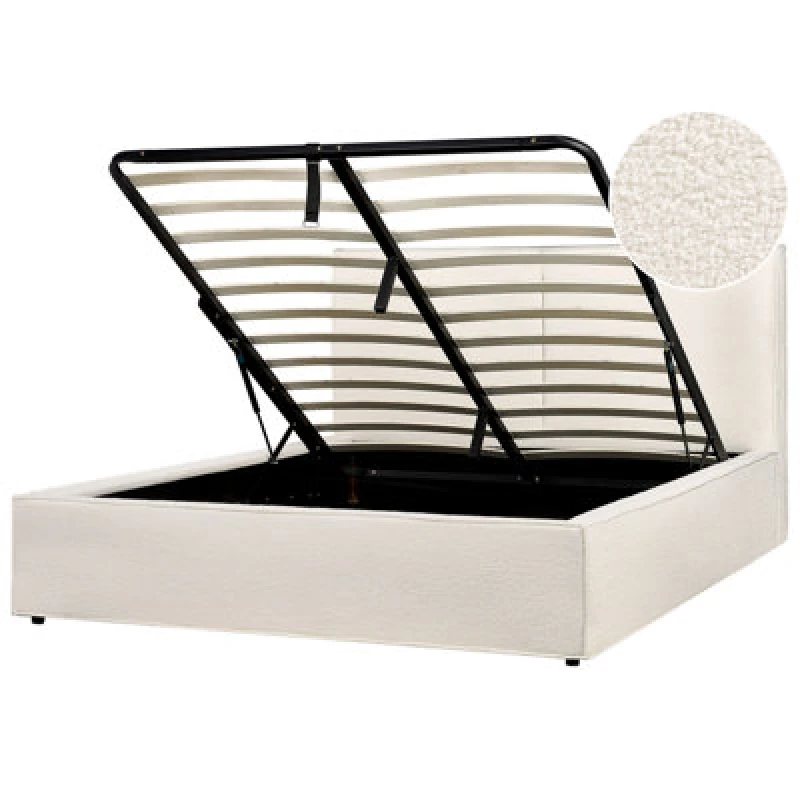 Image of Beliani Ottoman Bed Boucle Moissac 160 X 200 Cm (Eu King Size) Off-White
