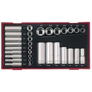 image of Teng TTAF32 Regular/Deep Socket Set, 32 Piece - 1/4 & 3/8in Drive