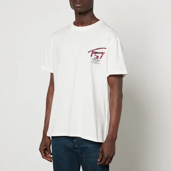 Image of Tommy Jeans 3D Street Signature Cotton-Jersey T-Shirt - XL Cream Tops male DM0DM18574YBH XL
