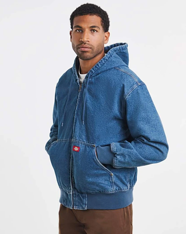 Image of Dickies Dickies Lined Denim Hooded Bomber Classic Blue - Dickies - Size: S Classic Blue Male S DI84503