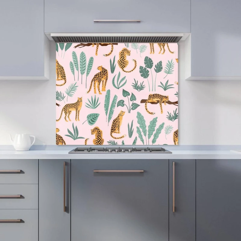 Image of Warren Reed - Designer Hand Drawn Leopards Kitchen Splashback in Pink Size: 600mm x 600mm Pink Unisex 600mm x 600mm