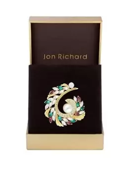 image of Jon Richard Gold Plated Multi Colour And Pearl Swirl Brooch - Gift Boxed