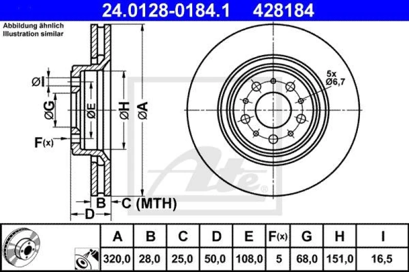 Image of ATE 24.0128-0184.1 Brake disc Vented, Coated, High-carbon Brake Disc (82)