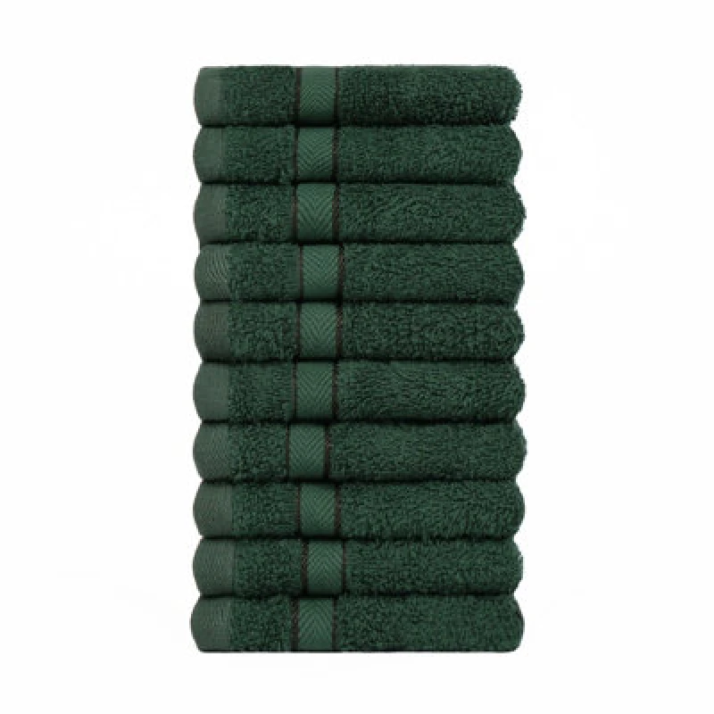 Image of OHS OHS 10 Pack of 100% Cotton Face Cloth Bathroom Towel in Dark Green Size: Face Towel Dark Green Face Towel Unisex 5027434161980