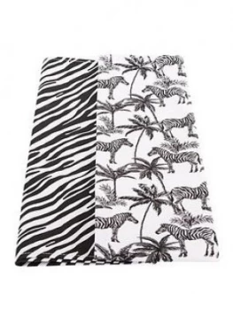 image of Summerhouse By Navigate Pack Of 2 100% Cotton Tea Towels ; Zebra