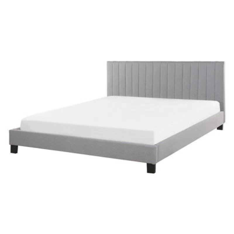 Image of Beliani Bed Fabric Poitiers 140 X 200 Cm (Eu Double) Light Grey