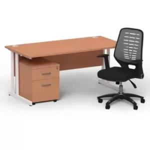Image of Impulse 1600 x 800 White Cant Office Desk Beech + 2 Dr Mobile Ped & Relay Silver Back