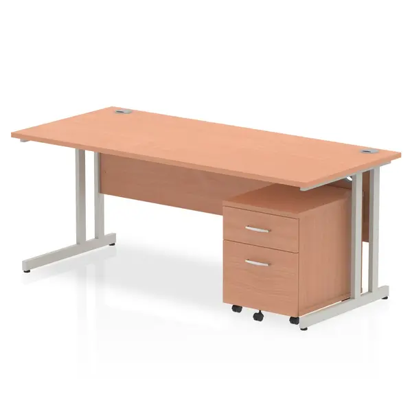 Image of Impulse 1800 Straight Cantilever Workstation 500 Two drawer mobile Pedestal Bundle White