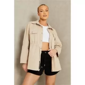 Image of I Saw It First Stone Belted Utlity Shacket With Turn Up Cuff - Brown