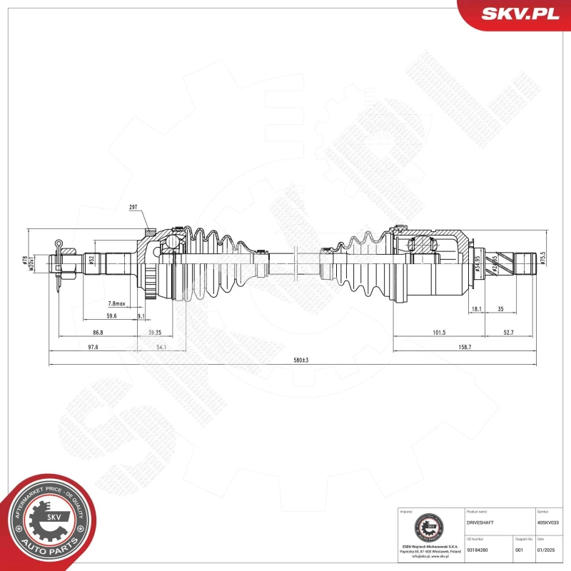 Image of ESEN SKV Drive shaft ESEN SKV 40SKV033