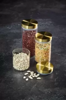 image of Airtight Large Glass Food Storage Jar with Brass Lid