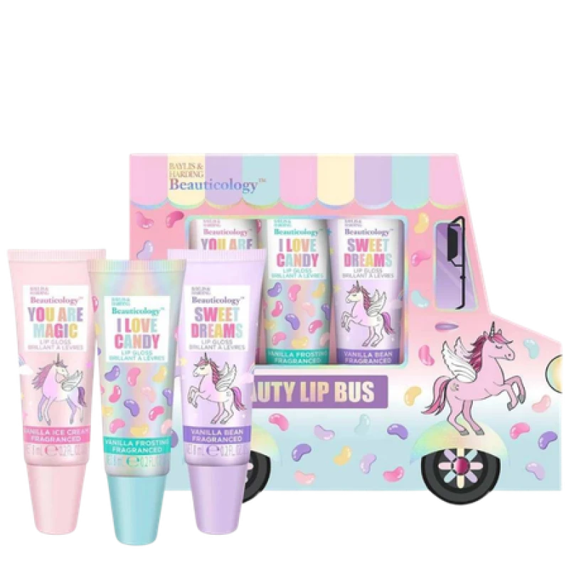 Image of Baylis & Harding Beauticology Vanilla Fragranced Beauty Lip Gloss Bus Gift Set - 3 X 8 ml BH-502747