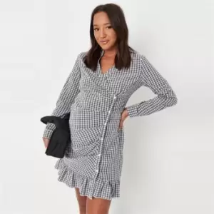 image of Missguided Check Ruched Side Shirt Dress - Grey