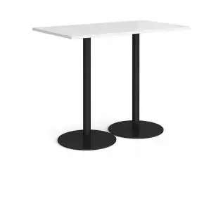 Image of Monza rectangular poseur table with flat round Black bases 1400mm x
