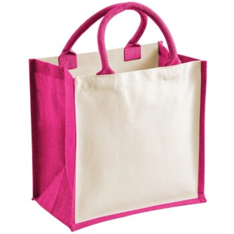 Image of Westford Mill Midi Jute Printable Tote Bag in Fuchsia Fuchsia Unisex One Size