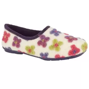 image of Sleepers Womens/Ladies Gracie Floral Memory Foam Slippers (4 UK) (Cream/Multicoloured)