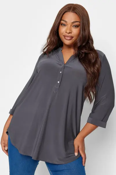 Image of Yours Half Placket Shirt Grey