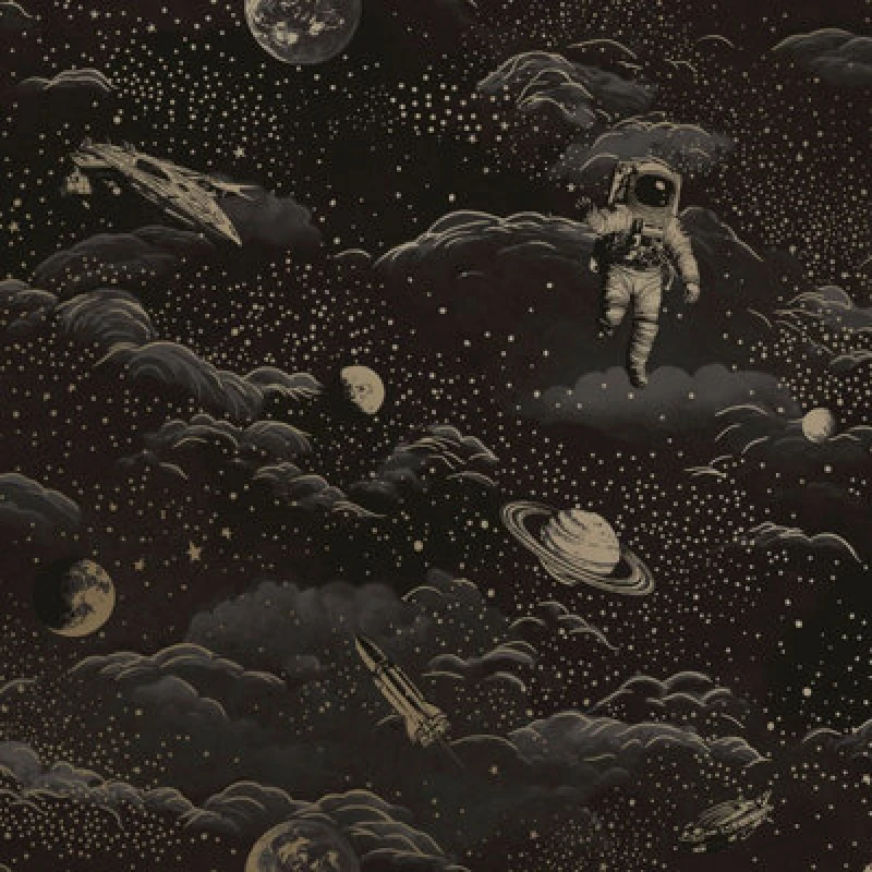 Image of Holden Decor Lost In Space Black / Gold Children's Wallpaper, Black 14050