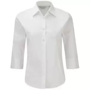 Image of Russell Collection Ladies/Womens 3/4 Sleeve Easy Care Fitted Shirt (S) (White)