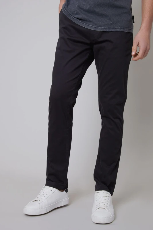 Image of Threadbare 'Castello' Cotton Slim Fit Chino Trousers With Stretch Black
