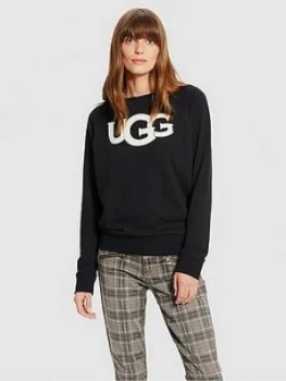 Image of UGG Fuzzy Logo Crewneck Sweatshirt, Black, Size XS, Women